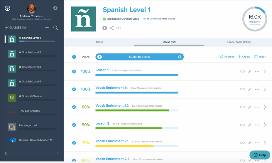 Brainscape flashcards help you learn Spanish more efficiently