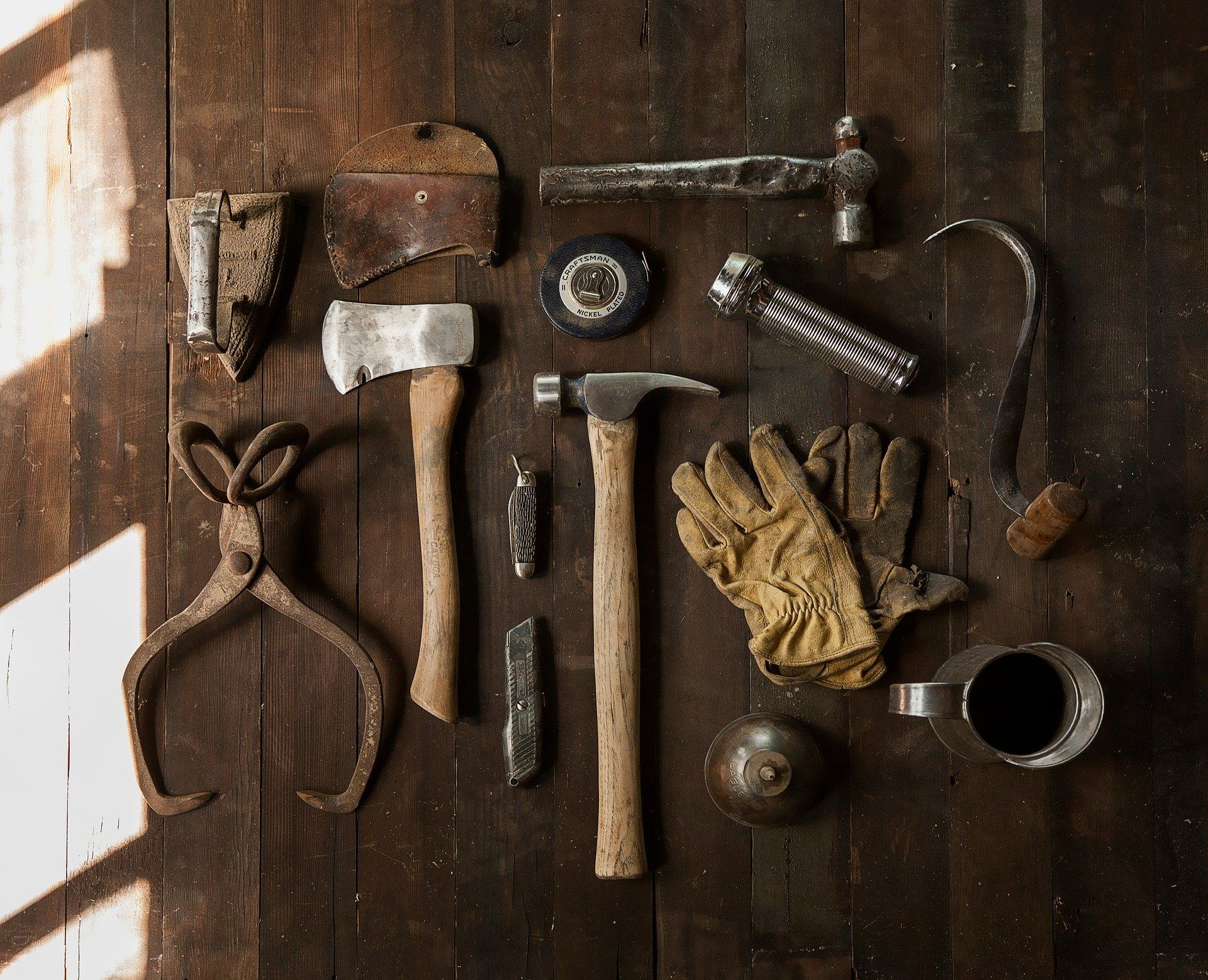 Tools on a wooden floor