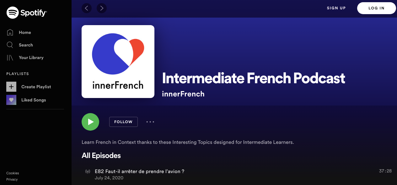 Spotify screenshot of inner French podcast