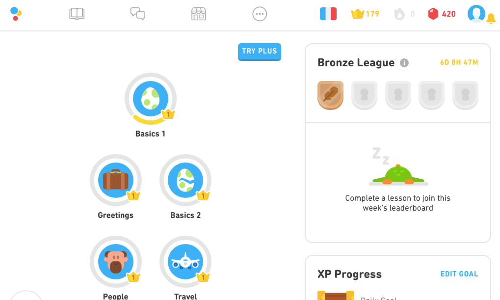 Screenshot of learn Spanish app Duolingo