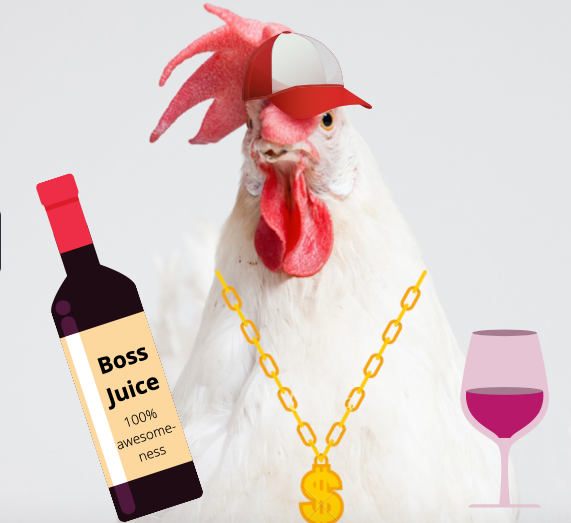 Chicken with wine and a wine glass