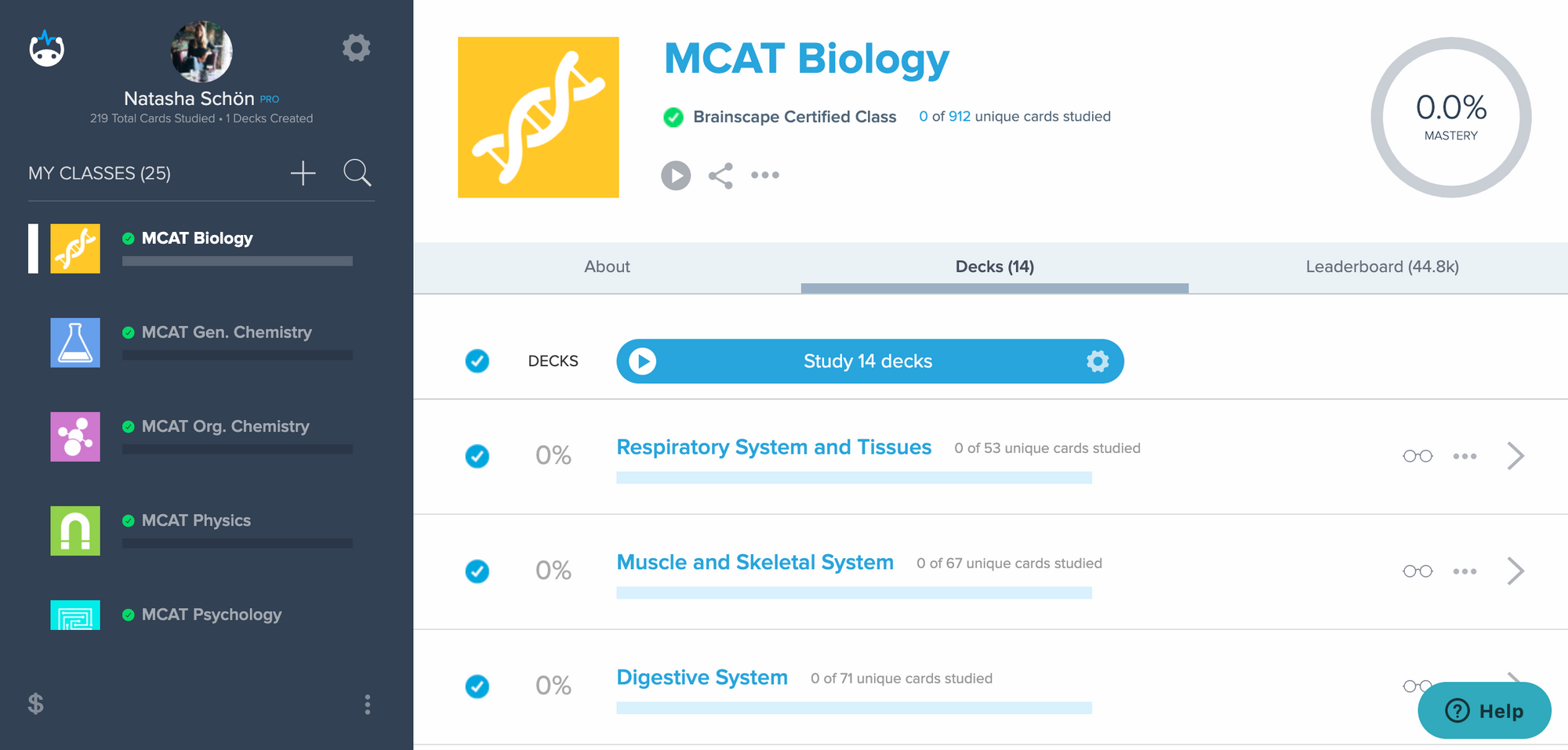 Studying for the MCAT using Brainscape's flashcards