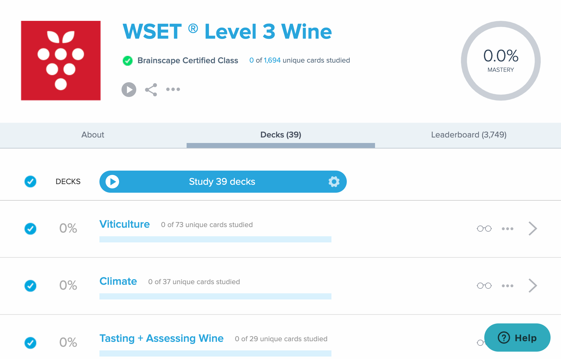 Brainscape interface WSET Level 3 exam