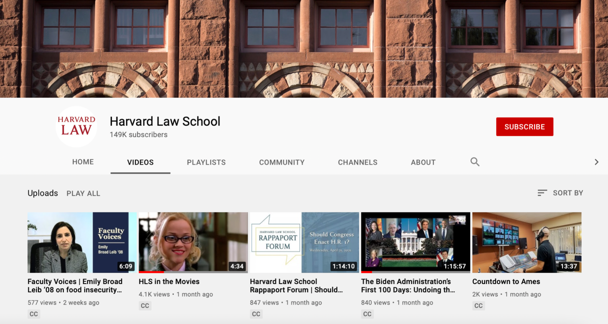 Harvard law school youtube video screen