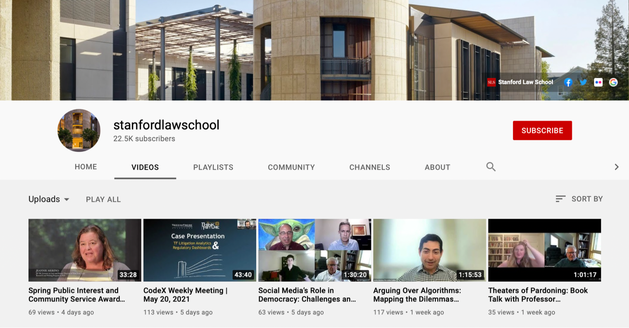 Stanford law school youtube videos screen