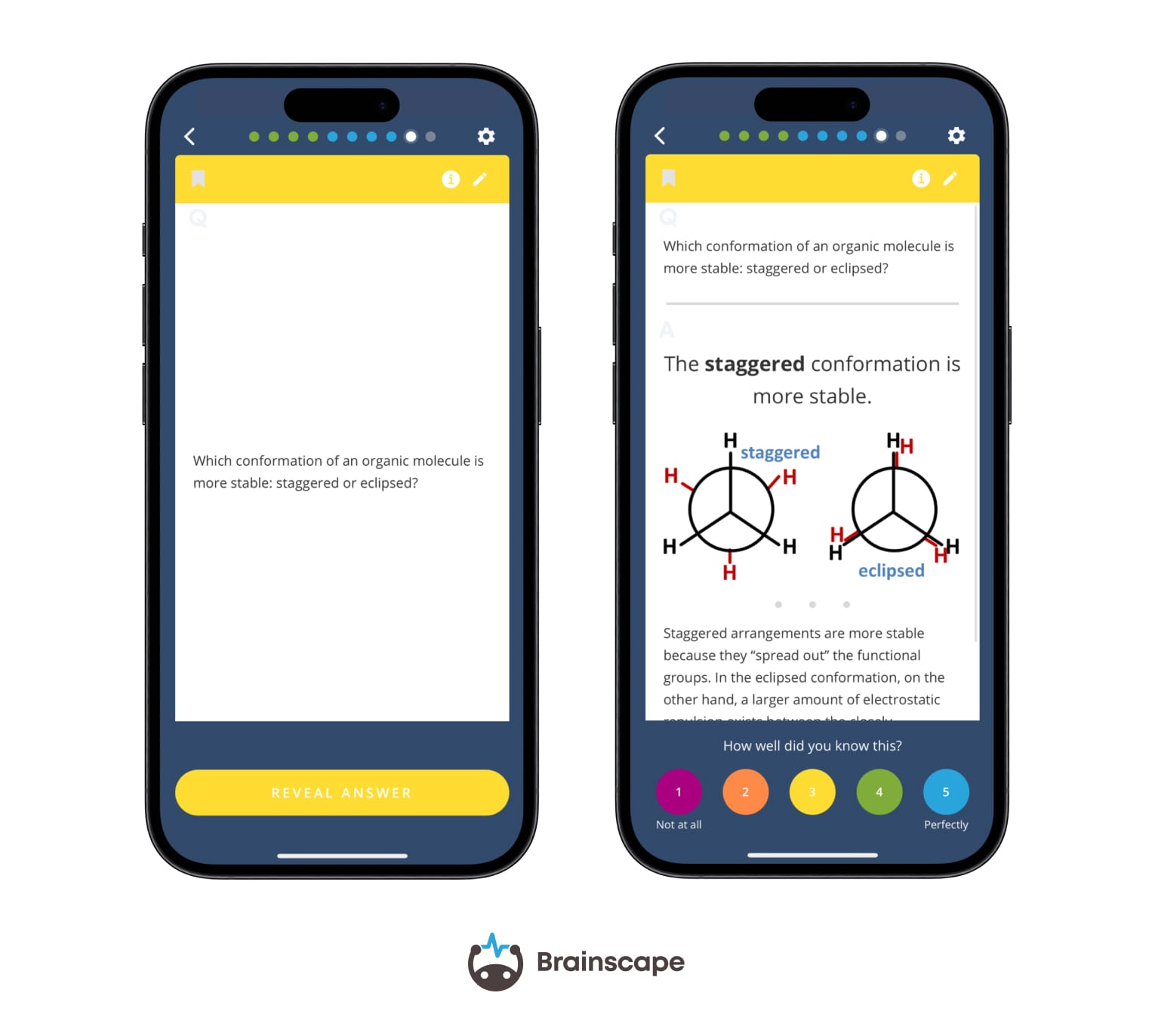 Example of a flashcard question-and-answer pair in Brainscape's MCAT study app