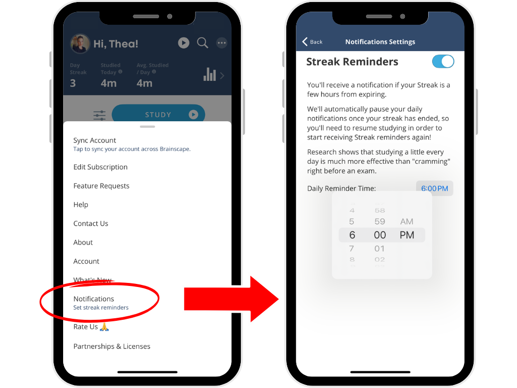 Set Study Reminders in the Brainscape app