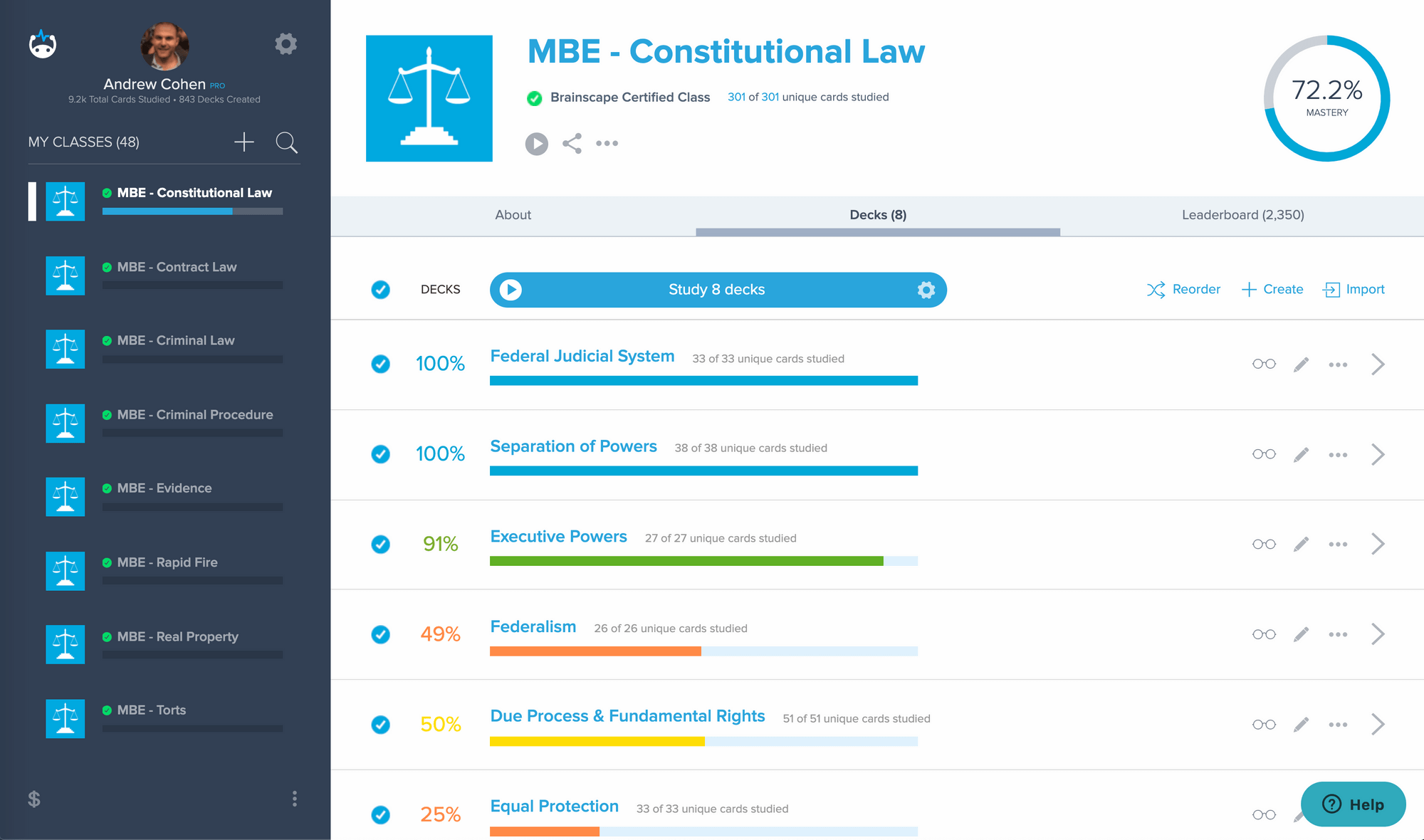 Brainscape MBE constitutional law class screenshot