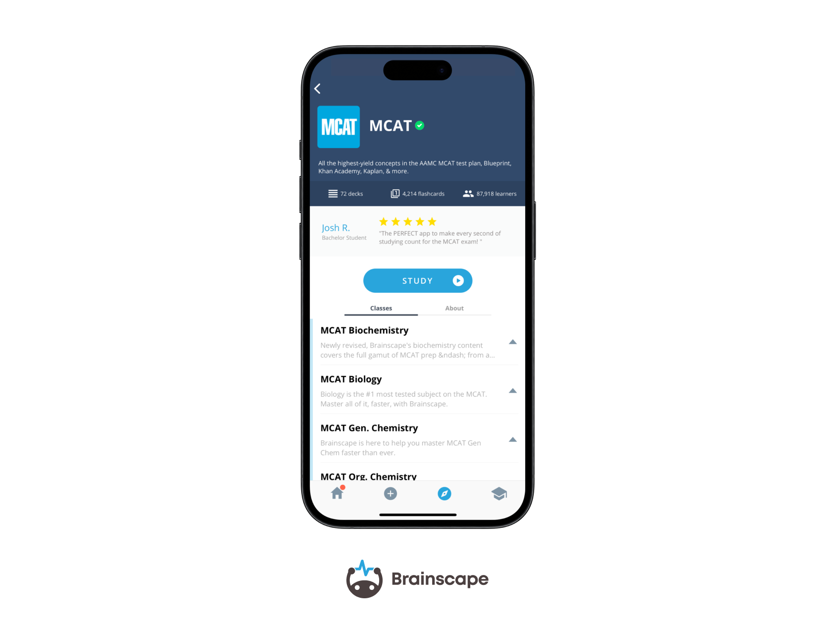 Brainscape's MCAT study app