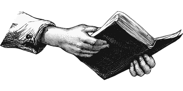 Drawing of hands holding a book